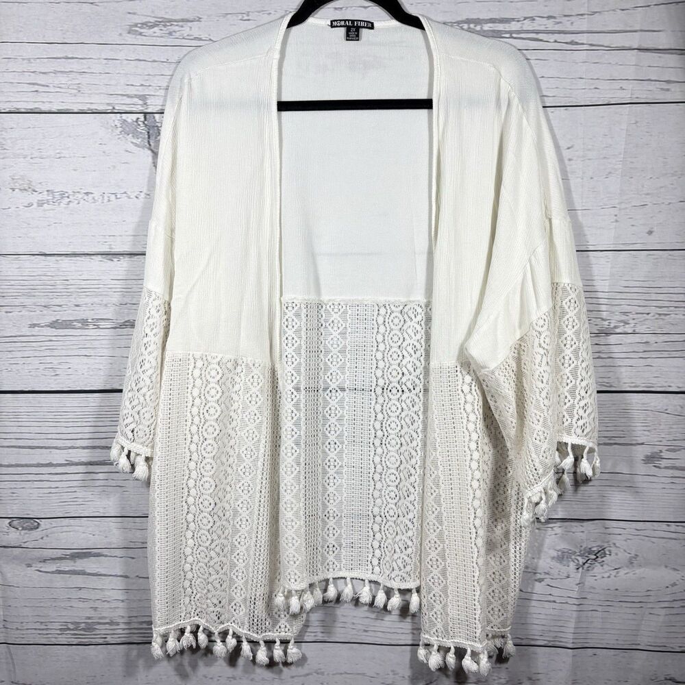 Moral Fiber Lacy Lightweight Cardigan Boho Size 2X 100% Rayon Crochet Coverup